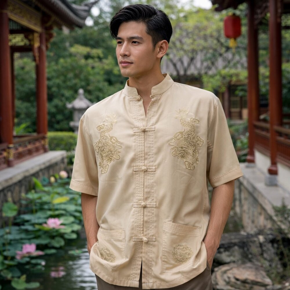 Quiksilver Embroidered Dragon Shirt Asian Style Men’s 4XL (Fits Like L/XL)